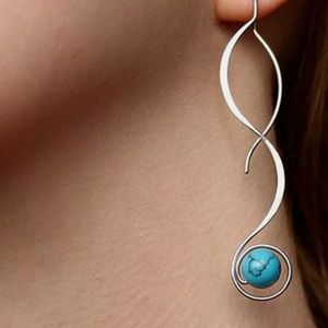 Silver Long Style Turquoise Round Cut Earrings